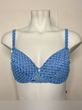 Vintage 90s Blue Lace Unlined Underwire Bra Size 36/38 C